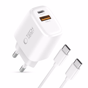 Tech-Protect NCA45W-GAN 2-Port 45W Wall Charger with USB-C Cable - White