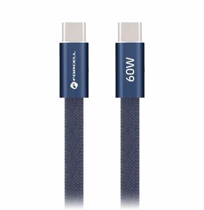 Kaapeli USB-C - USB-C Forcell F-Energy QC4.0 PD 3A 60 W Cafule Flat 1,2 m CCFN23 tummansininen