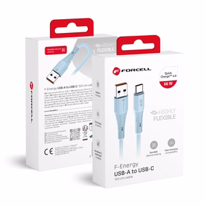 Kaapeli USB A - USB C Forcell F-Energy QC4.0 3A 66W Silicone 1 m C342 sininen