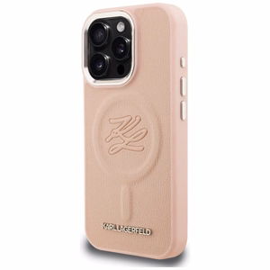 Karl Lagerfeld nimikirjain ja metallilogo MagSafe suojakuori iPhone 16 Pro Max - vaaleanpunainen