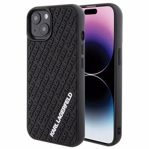Karl Lagerfeld 3D Rubber Multi Logo Suojakuori iPhone 15:lle - musta