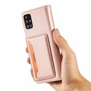 Magneettikorttikotelo Kotelo Samsung Galaxy A12 5G pussi lompakko kortin haltija vaaleanpunainen