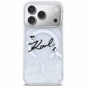 Karl Lagerfeld Liquid Glitter Karl Script Logo MagSafe Suojakuori iPhone 17 Pro:lle - Kirkas