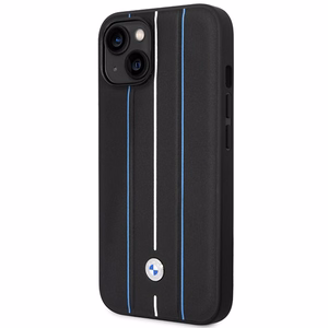 BMW BMHCP14S22RVSK iPhone 14 6.1 musta/musta kovakuori Leather Stamp Blue Lines