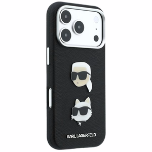 Karl Lagerfeld Saffiano Karl & Choupette Heads Pins & Logo -suojakuori laitteelle iPhone 18 Pro / 17 Pro – musta
