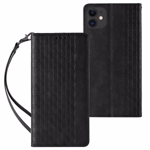 Magneetti hihna asia iPhone 12 pussi lompakko + Mini Lanyard riipus musta