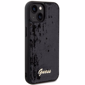 Guess Sequin Script Metal -suojakuori iPhone 14 / 15 / 13:lle - musta