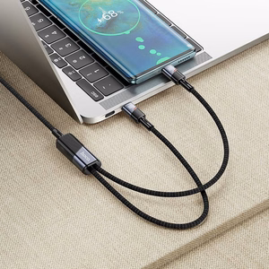 Kaapeli 2in1 USB-C - USB-C / USB-C Hoco 5A 100W 1,2 m U139 musta