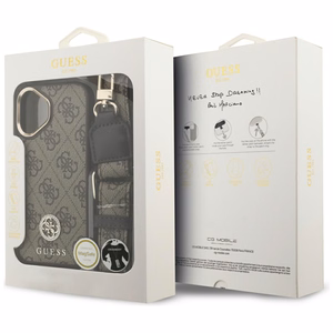 Guess 4G Strass Logo & Big Strap Metal Buttons MagSafe suojakuori iPhone 17 - ruskea