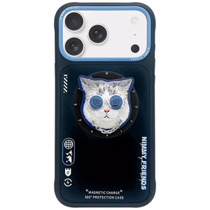 NIMMY suojakuori GLASSES COOL CAT yhteensopiva MagSafen kanssa iPhone 17:lle musta sininen