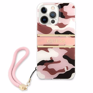 Guess GUHCP13LKCABPI iPhone 13 Pro / 13 6.1" vaaleanpunainen/vaaleanpunainen kovakotelo Camo hihnamallisto