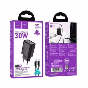 Phone charger Hoco USB C QC PD 30W + cable USB C to USB C N62 black