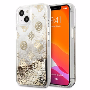 Guess GUHCP13SLGPEGO iPhone 13 mini 5.4" kultainen/kultainen kovakotelo Peony Liquid Glitter, Pioni Nestemäinen Glitter