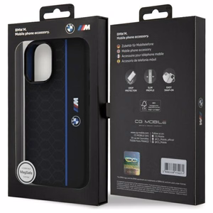 BMW Silikoninen Hexagon Blue Line MagSafe suojakuori iPhone 16:lle - musta
