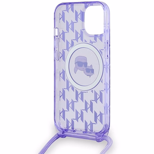 Karl Lagerfeld IML Crossbody Monogram Karl & Choupette Head MagSafe Suojakuori iPhone 15 / 14 / 13:lle - violetti