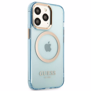 Guess Gold Outline läpinäkyvä MagSafe Suojakuori iPhone 13 Pro / iPhone 13:lle - sininen
