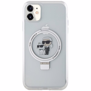 Karl Lagerfeld KLHMN61HMRSKCH iPhone 11 / Xr 6.1 valkoinen/valkoinen kovakuori Ring Stand Karl&Choupette MagSafe