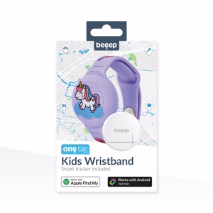 Beeep OneTag -paikannin lasten silikonirannekkeella, Unicorn, Apple Find My / Android