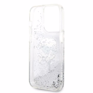 Karl Lagerfeld Glitter Karl's Head suojakuori iPhone 14 Pro Max:lle - hopeinen