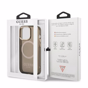 Guess Gold Outline läpinäkyvä MagSafe Suojakuori iPhone 13 Pro Max:lle - musta