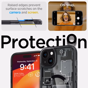 Spigen Ultra Hybrid Mag Suojakuori MagSafella iPhone 15 Plus:lle - Tummanharmaa (Zero One Pattern)