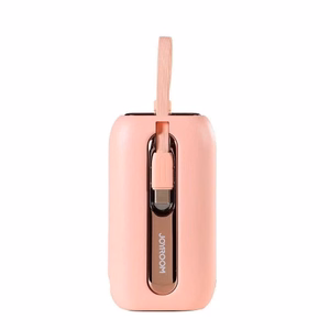 Joyroom mini powerbank 10000mAh värikäs sarja 22.5W, jossa on 2 sisäänrakennettua USB C ja Lightning kaapelia vaaleanpunainen (JR-L012)