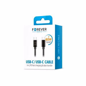 Forever kaapeli USB-C - USB-C 1,0 m 60W musta