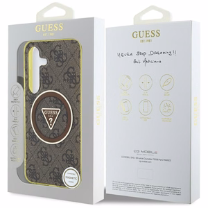 Guess HC Magneettinen IML Metal Glitter 4G Circle Triangle Suojakuori Samsung Galaxy S25:lle ruskea