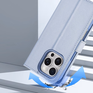 Dux Ducis Lawa Nahkainen Suojakuori iPhone 16 Pro:lle irrotettavalla magneettisella lompakolla - sininen