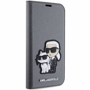 Karl Lagerfeld KLBKP14SSANKCPG iPhone 14 6.1 kirjakuori hopeinen/hopeinen Saffiano Karl & Choupette