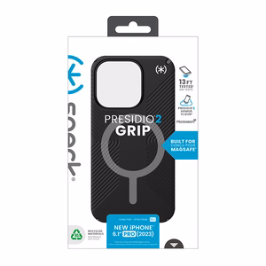 Speck Presidio2 Grip MagSafe suojakuori iPhone 15 Pro -laitteelle, musta liuskeenharmailla yksityiskohdilla