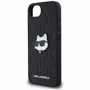 Karl Lagerfeld Monogram Choupette Head Pin iPhone 16e Suojakuori - Musta