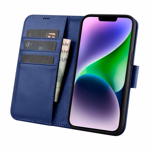iCarer Lompakko Kotelo 2in1 Cover iPhone 14 Plus Anti-RFID Nahka Flip Case Sininen (WMI14220727-BU)