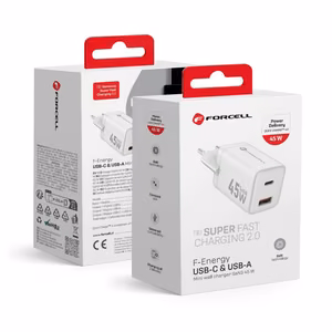 Phone charger Forcell F-Energy Mini GaN III USB C + USB A PD QC4.0 45W VT-36 white