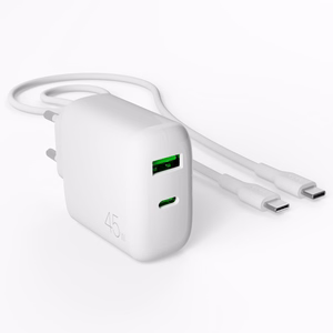 Puro Daily Prolite 45W USB-C USB-A Power Delivery laturi USB-C kaapelilla - Valkoinen