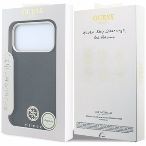 Guess Grained Round Strass Logo MagSafe -suojakuori iPhone 18 Pro Max / 17 Pro Max – musta