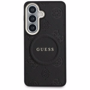 Guess Saffiano Peony Embossed Ring MagSafe -suojakuori Samsung Galaxy S26 Plusille musta