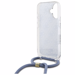 Guess Crossbody Cord 4G Print Suojakuori hihnalenkkillä iPhone 16:lle - sininen