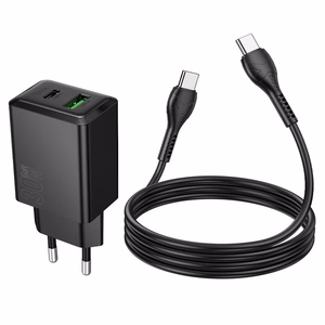 Puhelinlaturi Hoco USB-A + USB-C QC3.0 PD AFC 3A 30W + USB-C - USB-C -kaapeli N71 musta