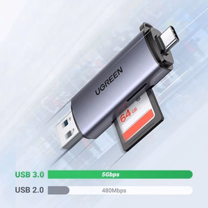 Ugreen CM185 Muistikortinlukija USB-A 3.0/USB-C 3.1 - TF/SD (50706) Harmaa