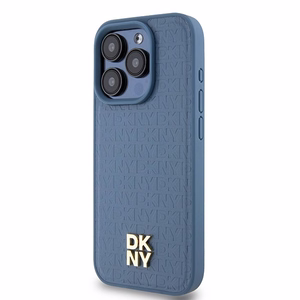 DKNY Nahkainen Monogrammi-kuvio Metallinen Logo MagSafe Suojakuori iPhone 15 Pro:lle - sininen