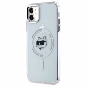 Karl Lagerfeld IML Metal Choupette Head MagSafe iPhone 11 Suojakuori - valkoinen