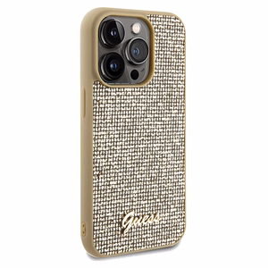 Guess Disco Metal Script -suojakuori iPhone 14 Prolle - kultainen