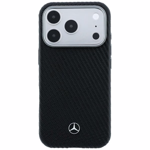 Mercedes osittain ympäröivä nahkainen puuefektinen MagSafe-suojakuori iPhone 17 Pro / 18 Pro -malleille, musta