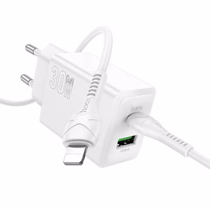 Laturi Hoco N71 30W GaN USB-C/USB-A + USB-C–Lightning-kaapeli 1,0 m valkoinen