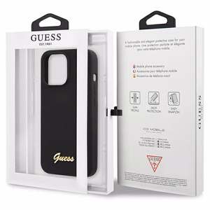 Guess GUHCP13XLSLMGBK iPhone 13 Pro Max 6.7 musta/musta kovakuori Silicone Script Gold Logo