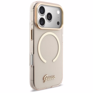 Guess IML Script Metal MagSafe Suojakuori iPhone 17 Pro:lle - Vaaleanpunainen