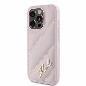 Karl Lagerfeld Diagonal Quilted Script Suojakuori iPhone 15 Pro Max:lle - vaaleanpunainen