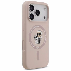 Karl Lagerfeld Silikoninen Karl&Choupette Ring MagSafe Suojakuori iPhone 17 Pro:lle - Vaaleanpunainen