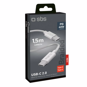 SBS TECABLETISSUETCCG USB-C - USB-C 1,5m 60W punottu kaapeli - harmaa